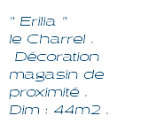 " Erilia " le Charrel . Décoration magasin de proximité . Dim : 44m2 .